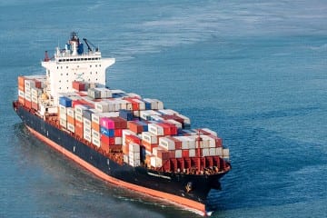 Sea freight container ship at port